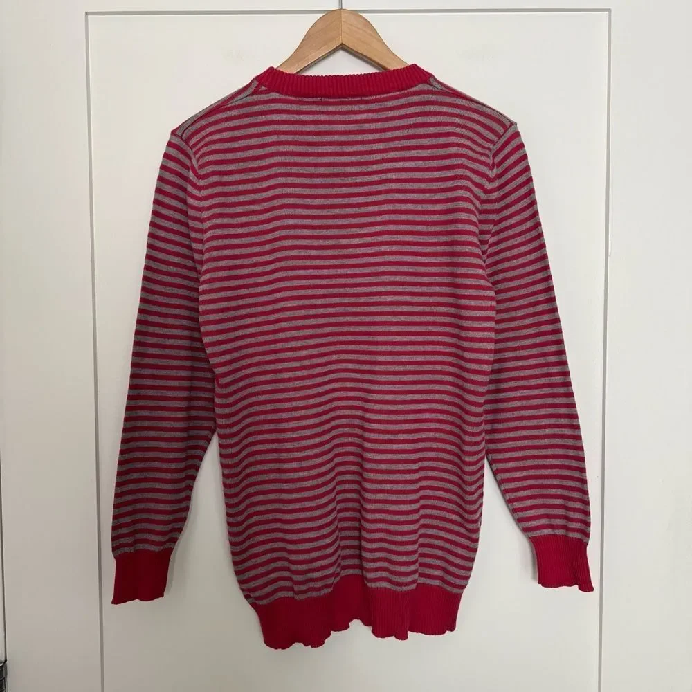 Paul Smith Sweater Mens Sz M Red Gray Striped Crew Neck 100% Cotton Preppy